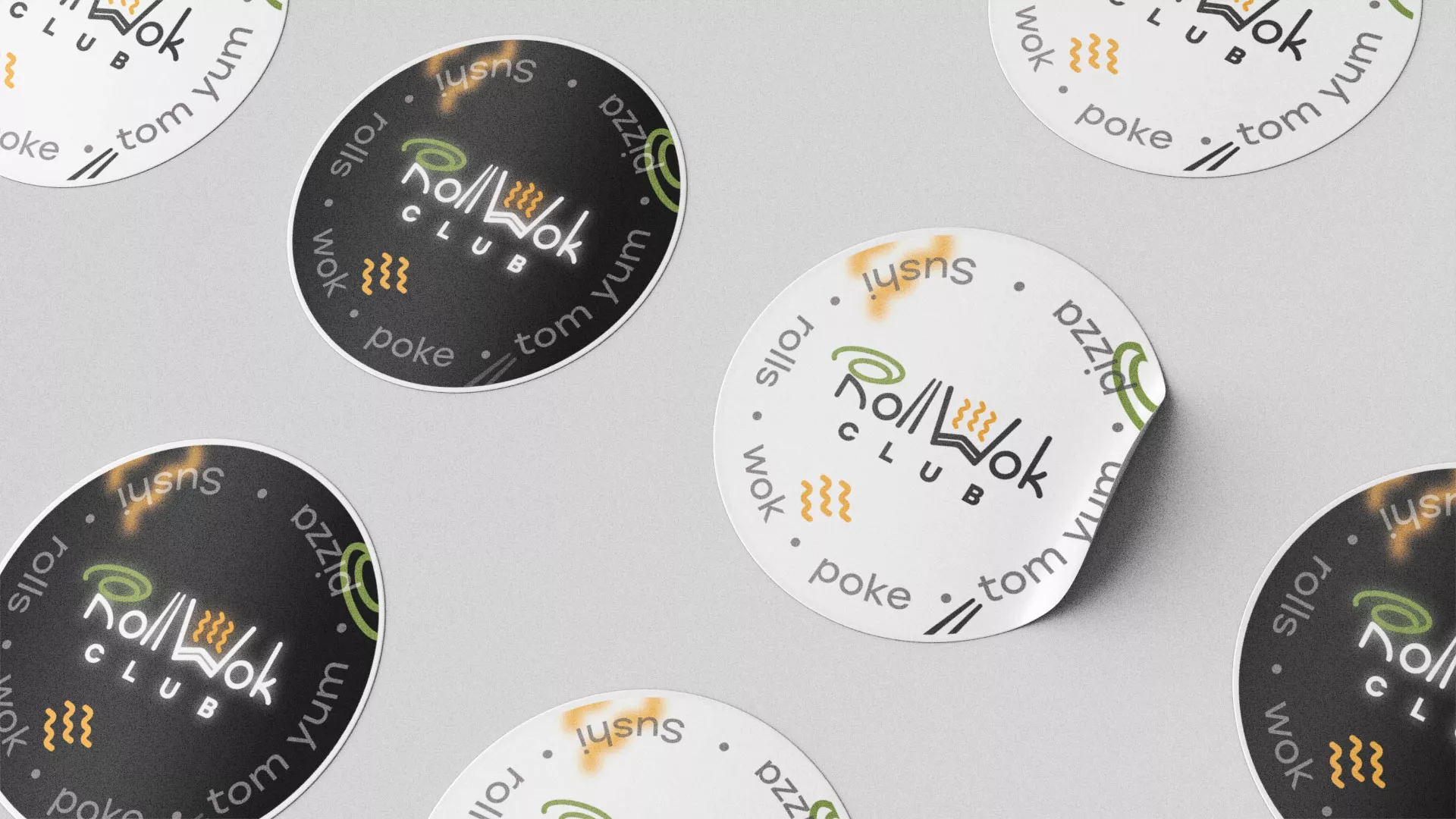 Разработка наклеек для суши-бара «Roll Wok Club» в Старой Руссе